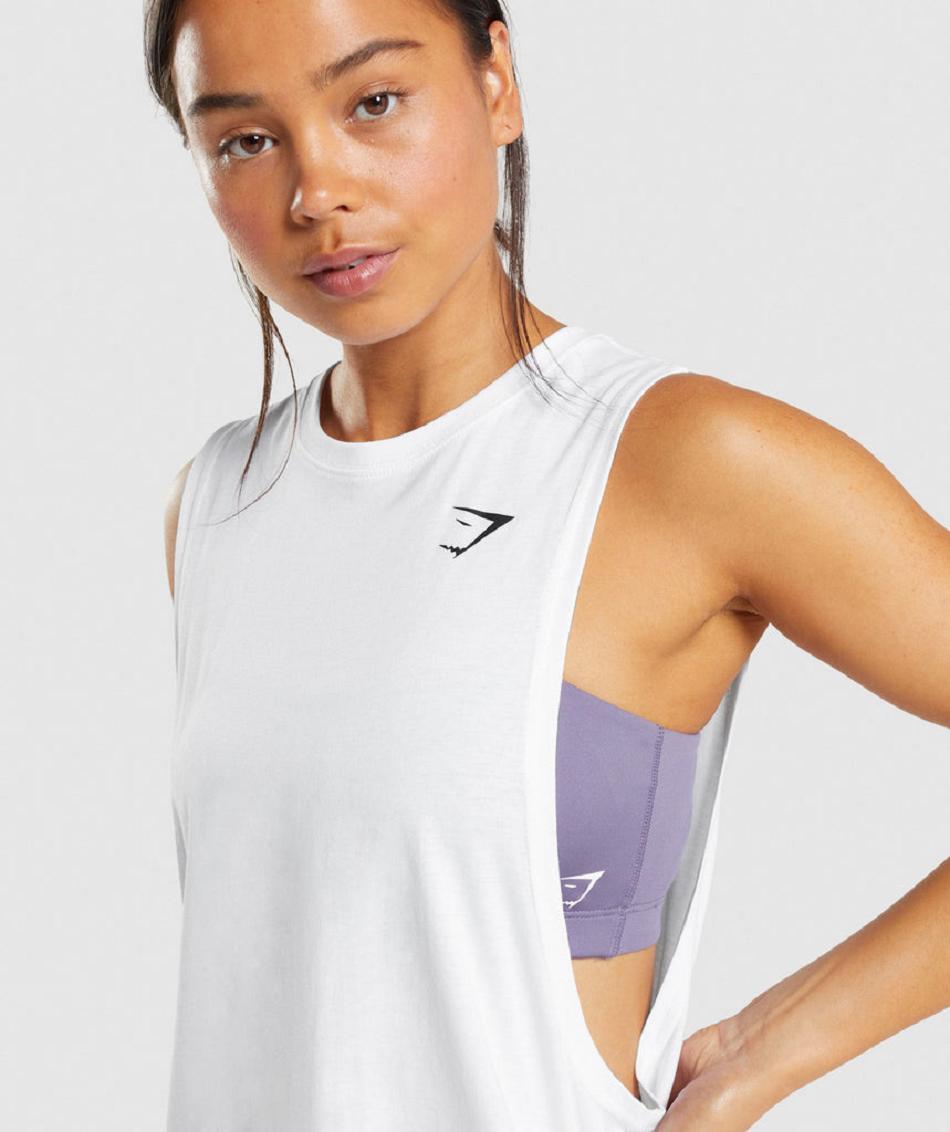 Podkoszulki Damskie Gymshark Treningowe Drop Arm Białe | PL 3102ZUT